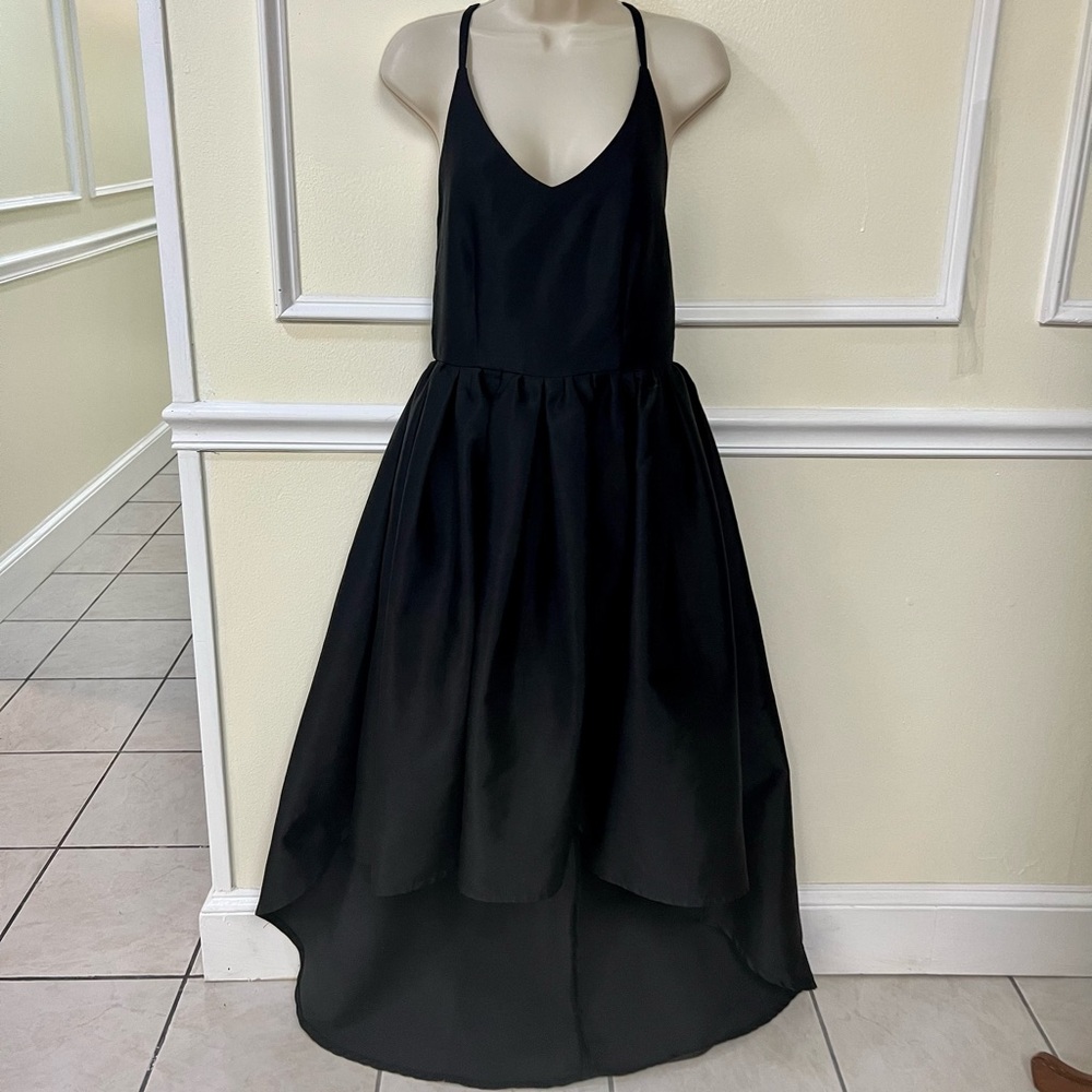 Gracia Solid Black Spaghetti Strap Hi-Low Dress